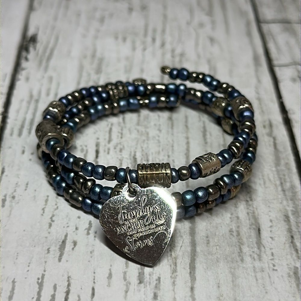 Handmade Blue Beaded Wrap Bracelet/ Wrap Bracelet for her/ Family Bracelet/ Char